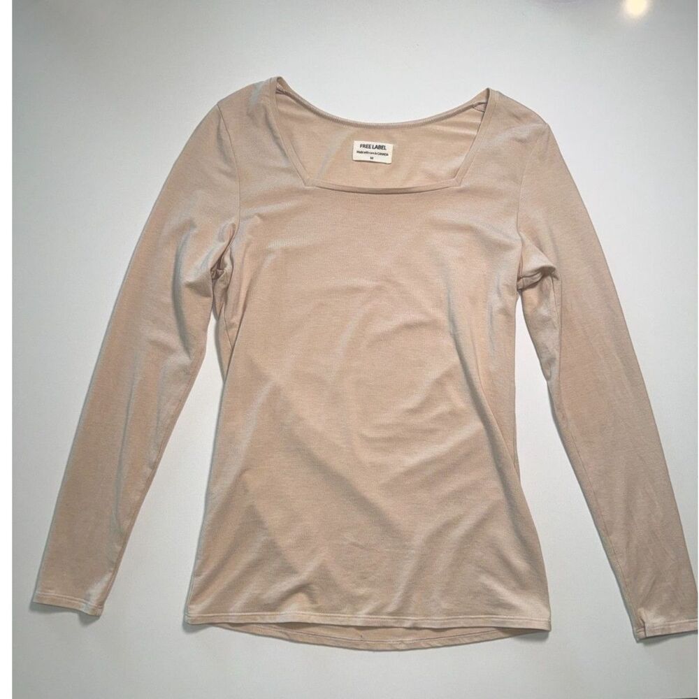 Free Label Tan Square Neck Long Sleeve Top Size M Made in Canada